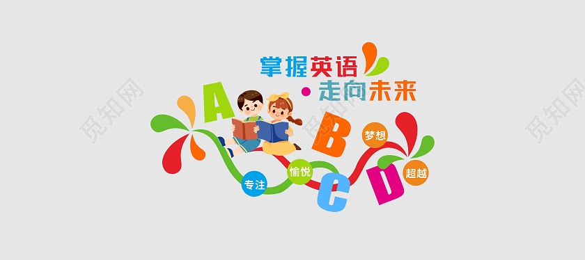 卡通大气掌握英语走向未来英语文化墙校园文化墙