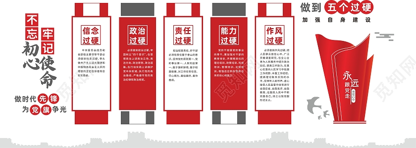 红色简约大气做到五个过硬文化墙宣传样式人大代表文化墙