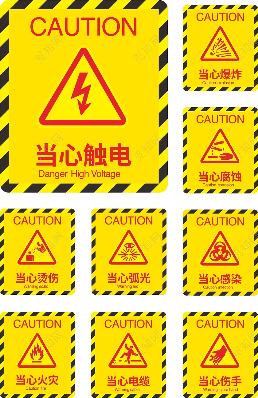 黄色简约大气警示标志安全标志指示牌警示牌当心爆炸