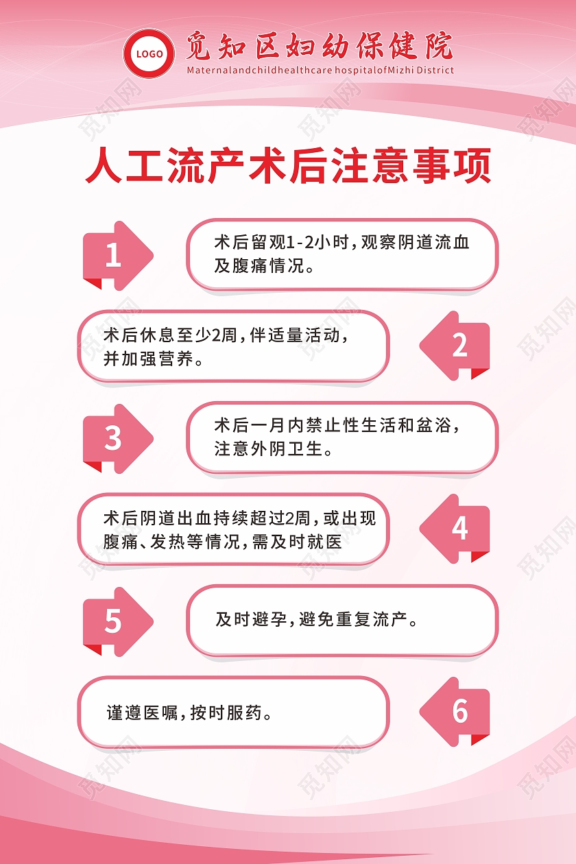 粉色渐变背景妇幼保健院医院检查注意事项海报人工流产