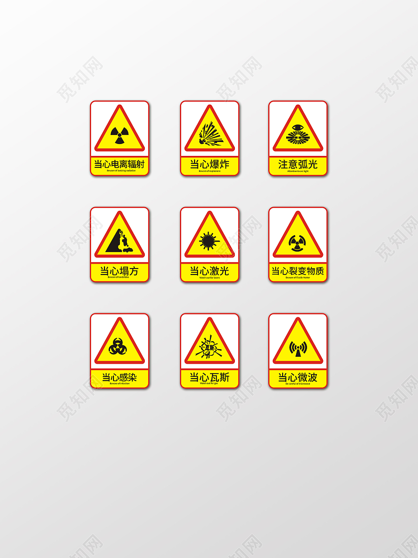 黄色简约大气安全导视警示牌标识牌样式当心爆炸