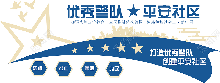 蓝色简约公安警务室文化墙警务室文化墙