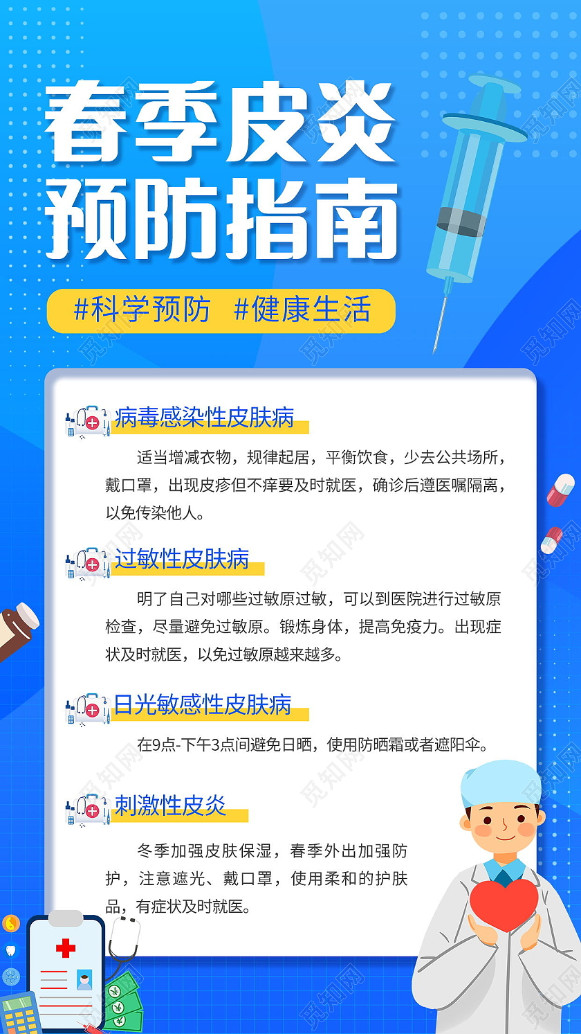 春季皮炎预防指南科学预防健康生活海报设计