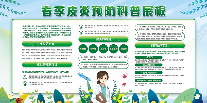春季皮炎预防指南科学预防健康生活展板报设计