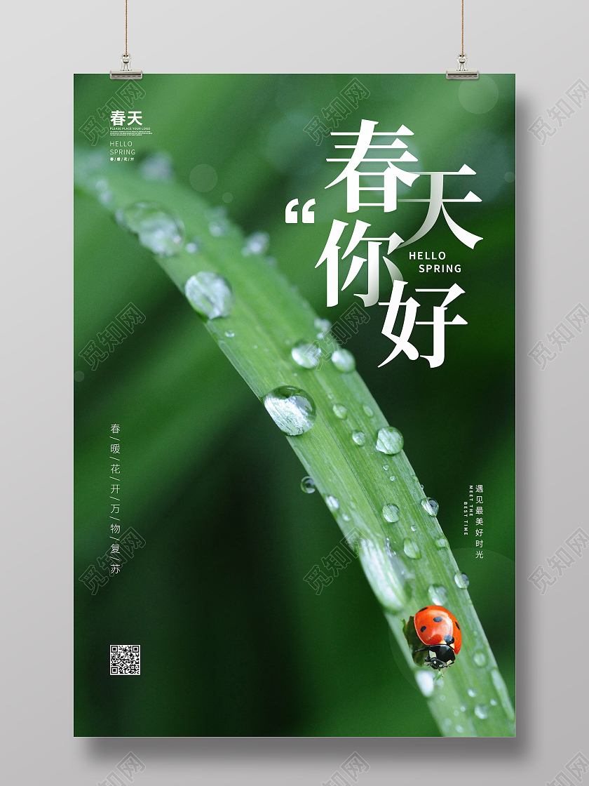 简约小清新摄影图春天你好海报