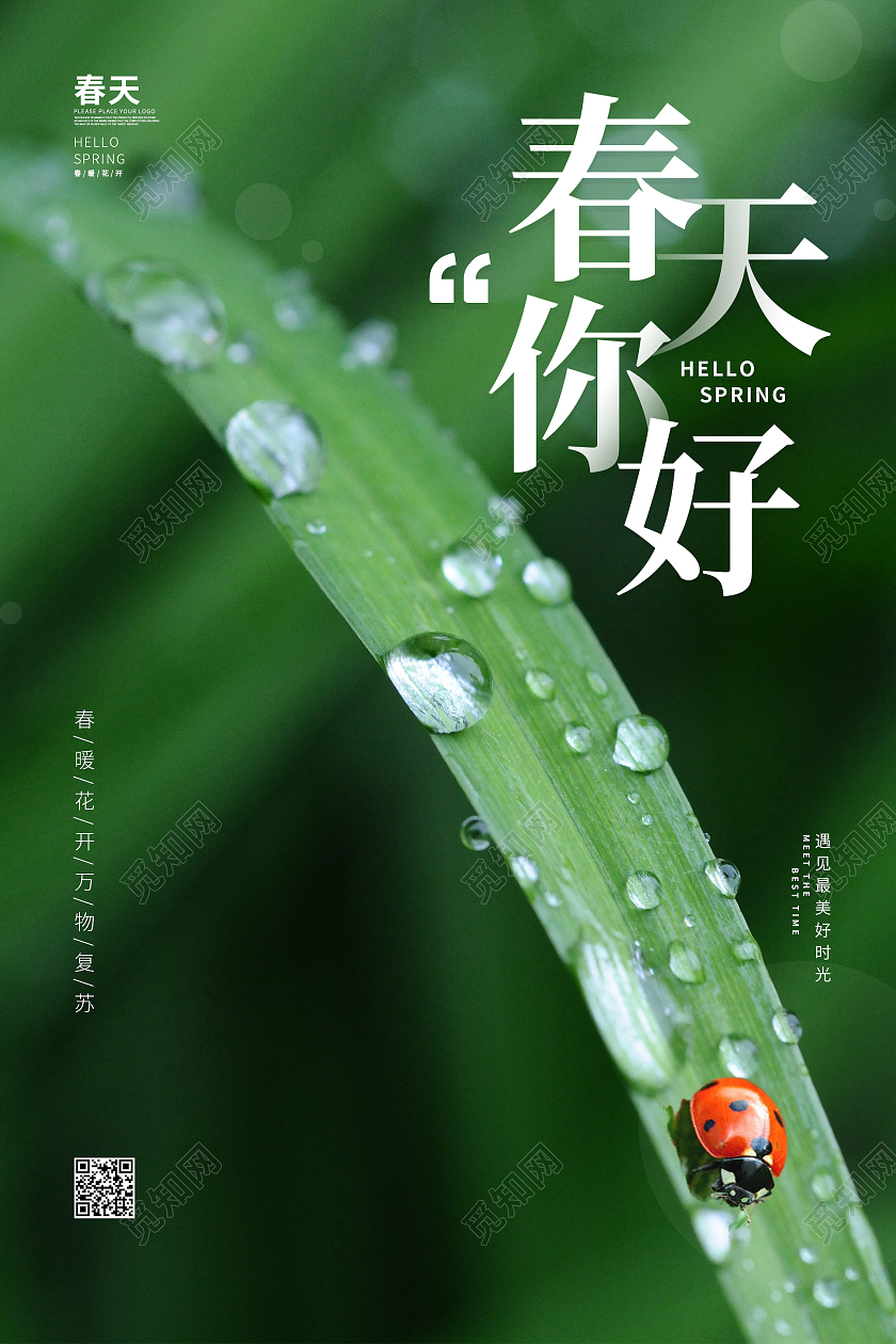 简约小清新摄影图春天你好海报