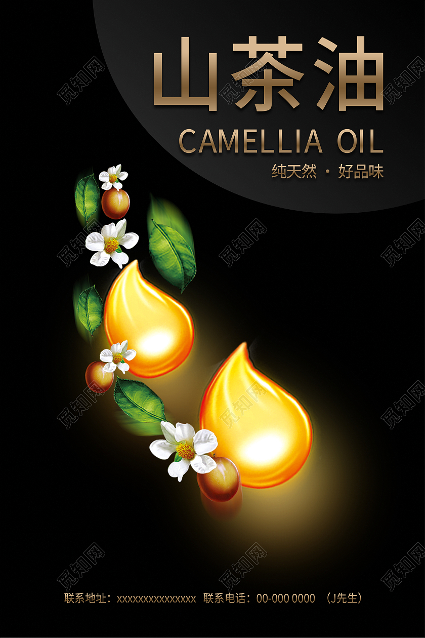 黑色简约清新大气山茶油海报