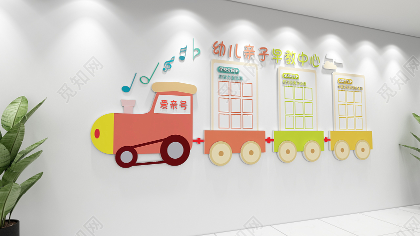 创意卡通火车造型幼儿早教中心简介文化墙