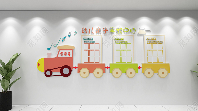 创意卡通火车造型幼儿早教中心简介文化墙