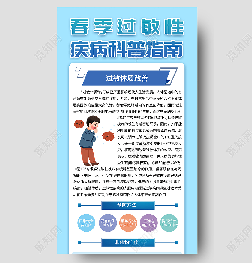 蓝色微立体春季过敏性疾病科普指南过敏防护宣传手机海报