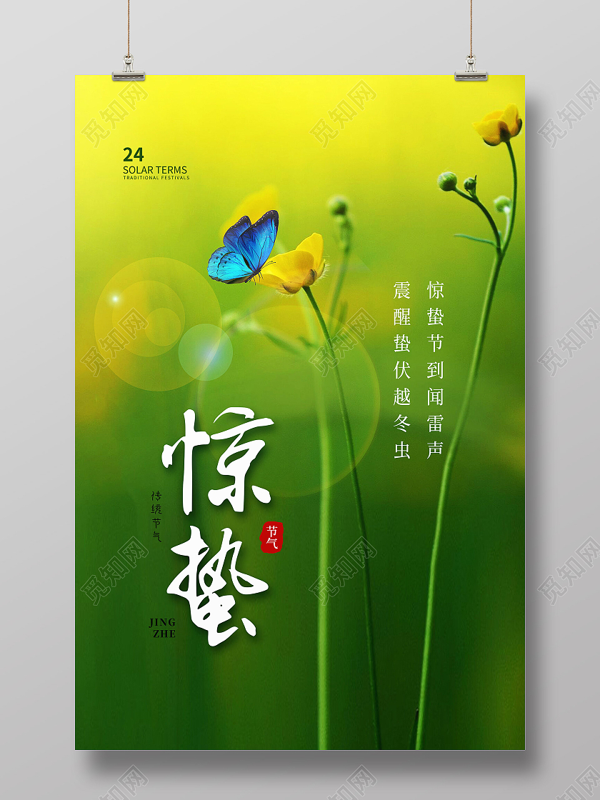 绿色简约惊蛰二十四节气惊蛰海报