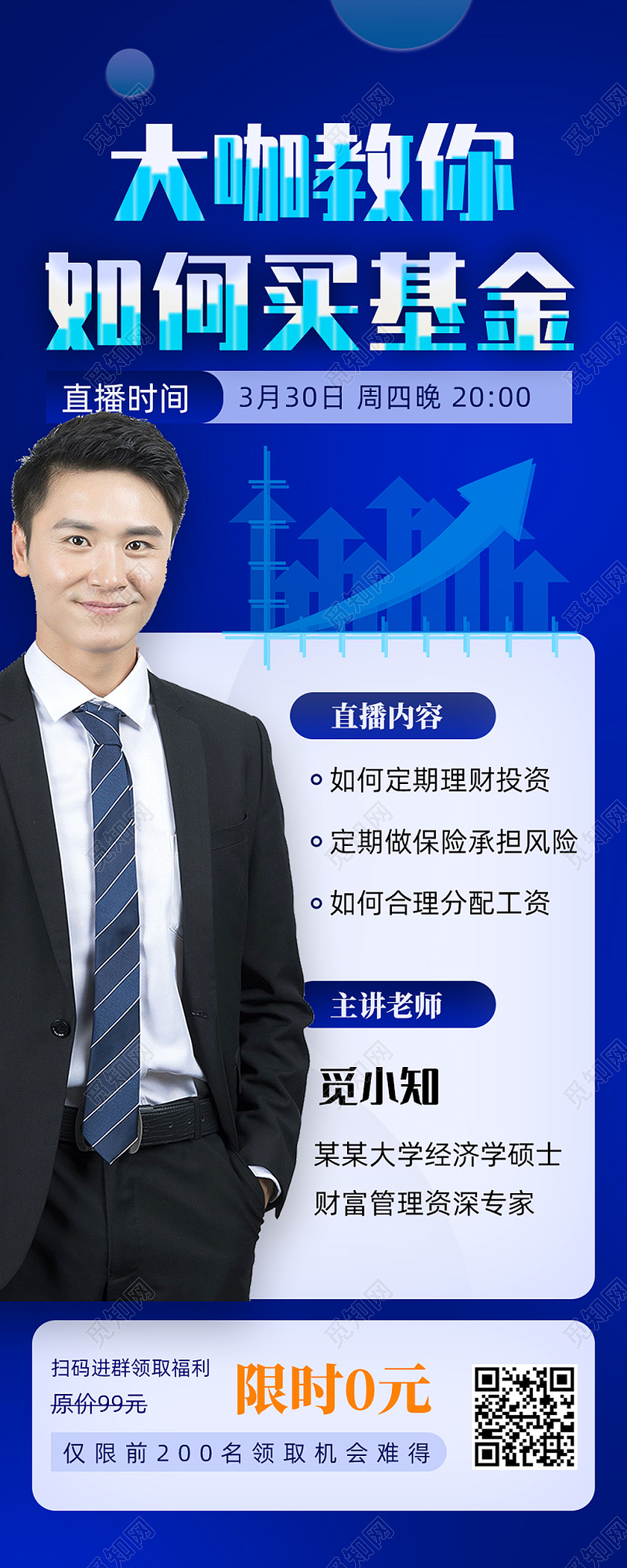 蓝色商务大咖教你如何买基金科技感长图