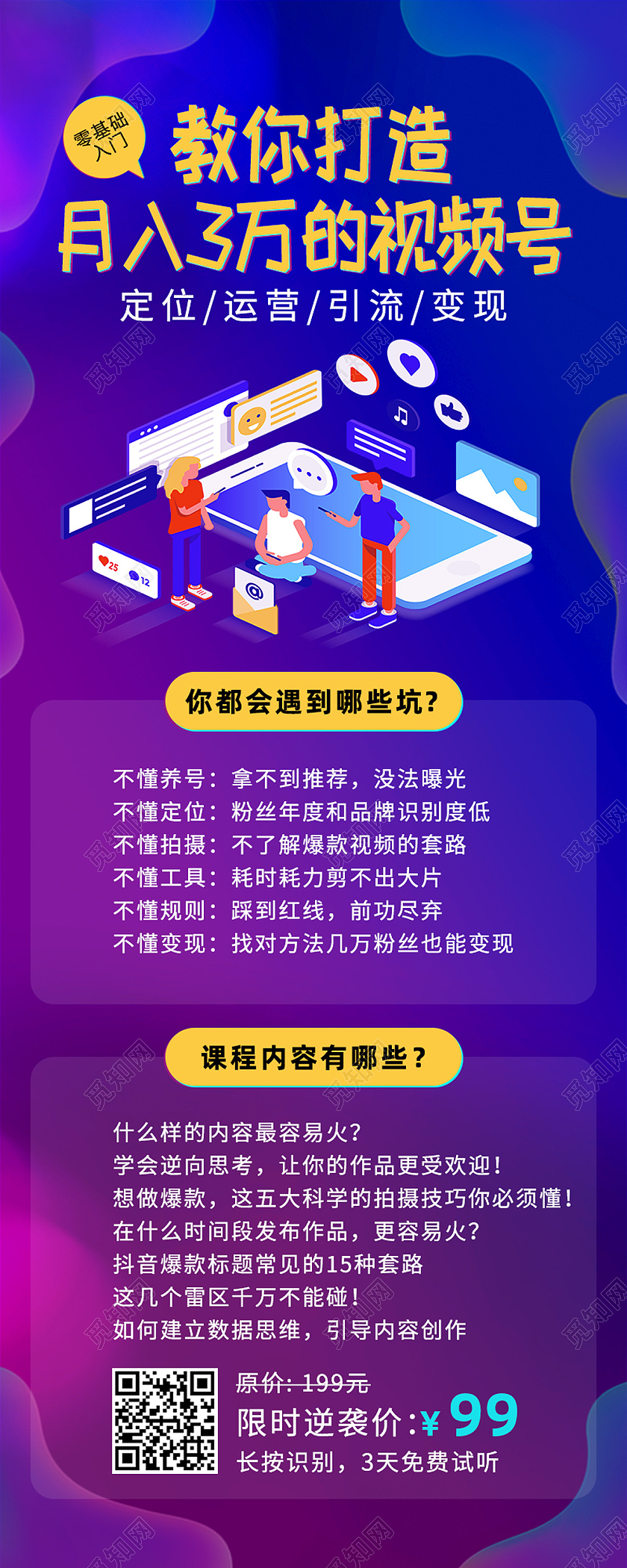 紫色流体教你打造月入三万的视频号抖音运营长图