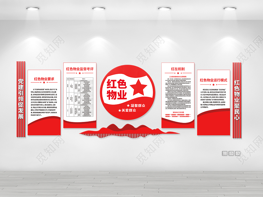 红色简约风格红色物业文化墙设计