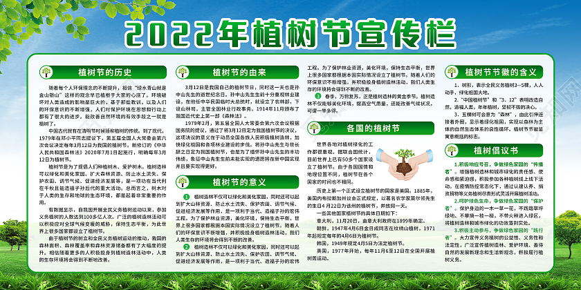 绿色简约背景2022年植树节宣传栏312植树节宣传栏