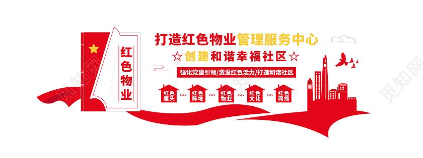 红色简约风红色物业物业文化墙设计