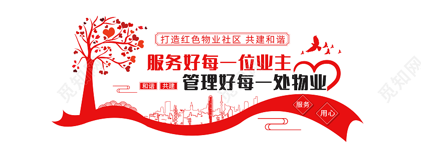 红色简约风服务好每一位业主物业文化墙