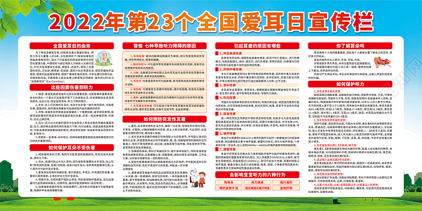 蓝色卡通全国爱耳日宣传栏