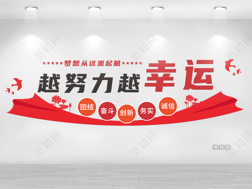 红色简约大气越努力越幸运宣传文化墙努力文化墙