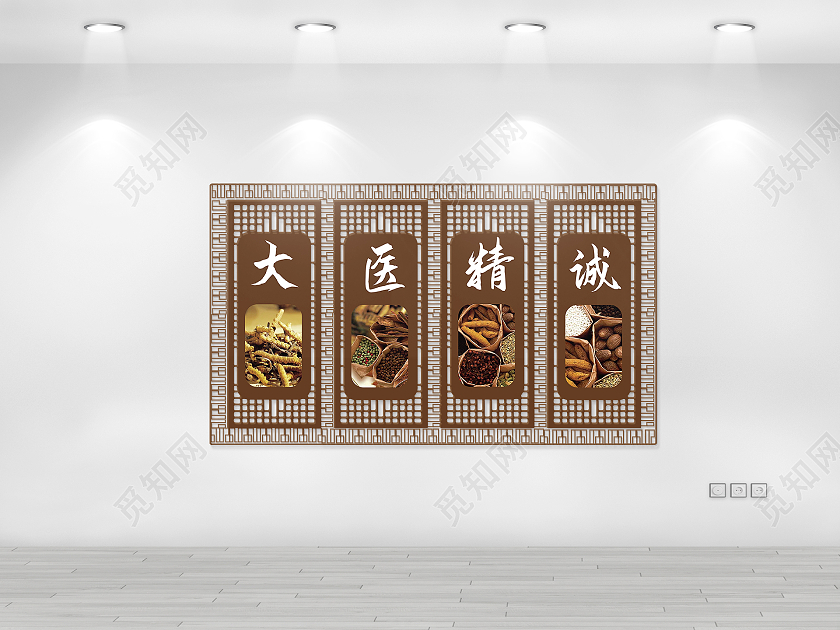 褐色大气简洁中国风大医精诚文化墙设计