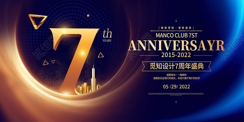 金色大气周年庆店庆7周年店庆展板