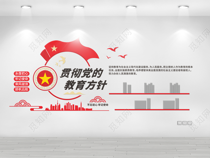 红色简约大气贯彻落实教育方针宣传文化墙教育方针文化墙