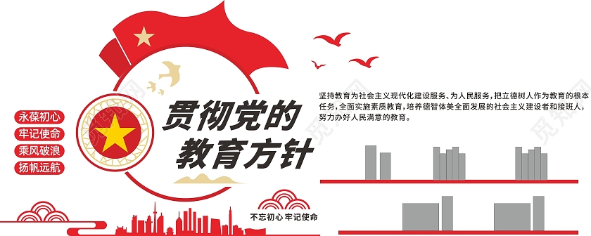 红色简约大气贯彻落实教育方针宣传文化墙教育方针文化墙