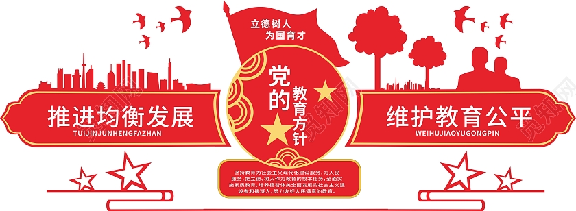 红色简约大气贯彻落实党的教育方针宣传文化墙教育方针文化墙