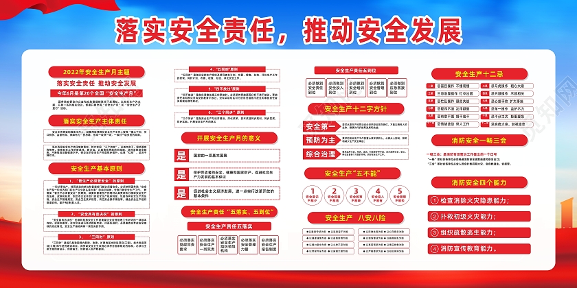 红色简约大气觅安全生产月宣传展板宣传栏志愿服务项目