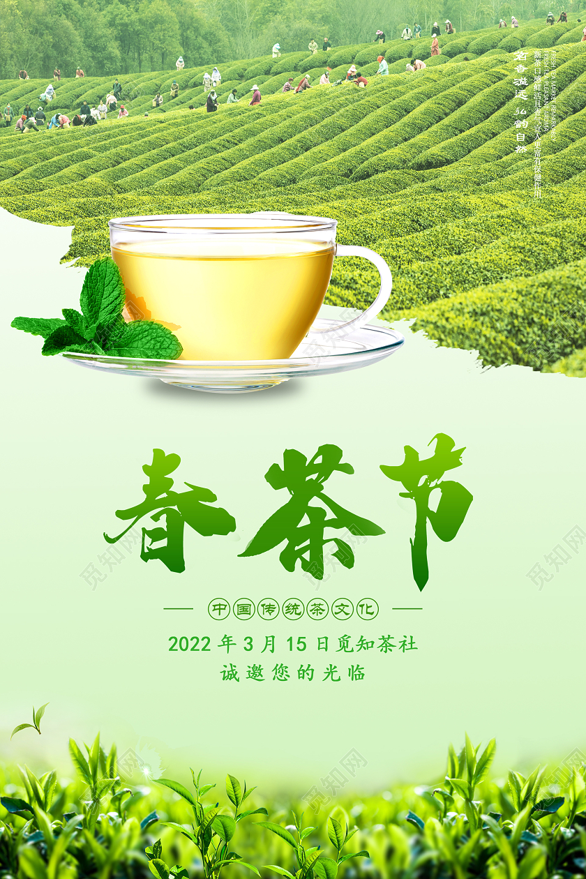 绿色简约大气清新春茶节宣传海报展板
