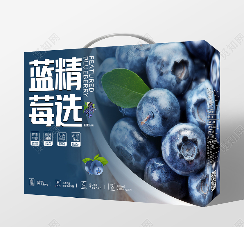 蓝色简约清新大气摄影图精选蓝莓包装