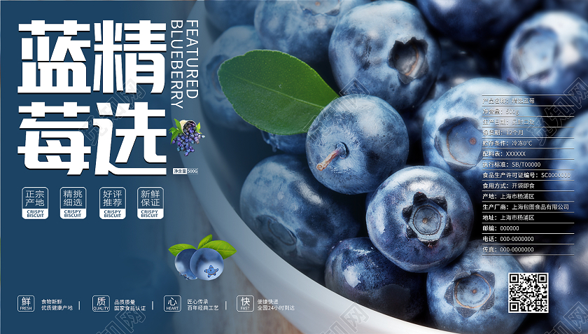 蓝色简约清新大气摄影图精选蓝莓包装
