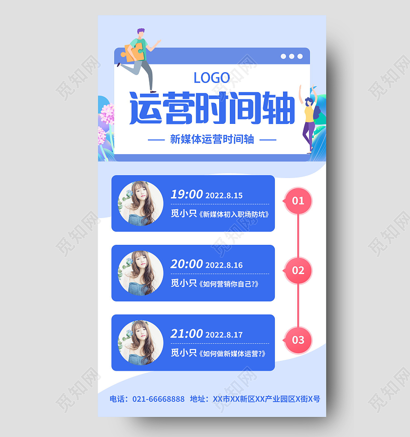 新媒体运营时间轴手机海报模板设计
