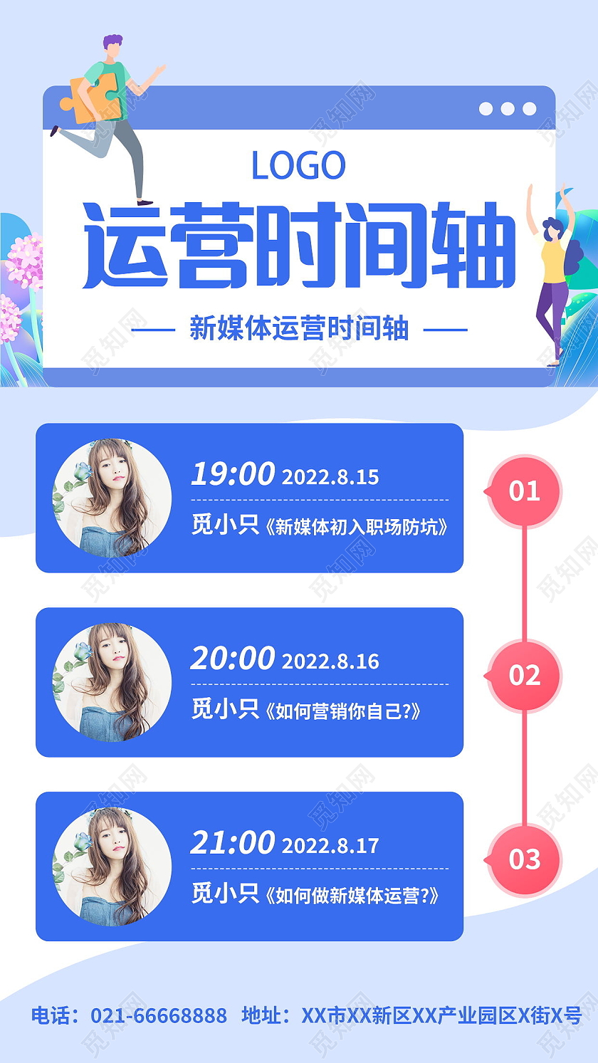 新媒体运营时间轴手机海报模板设计
