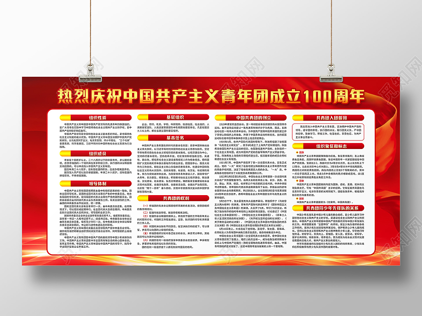 红色中国共产主义青年团成立100周年共青团100周年宣传栏中国共产主义青年团成立100周年宣传栏