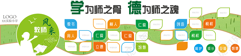 绿色简约教师风采文化墙优秀教师教师风采墙文化墙
