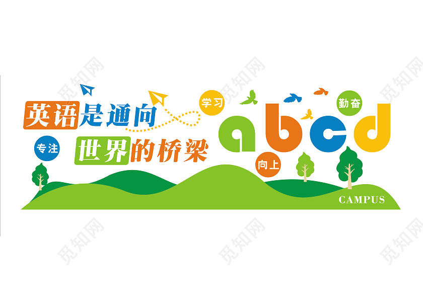 彩色简约英语是通向世界的桥梁文化墙校园英语文化墙校园文化墙