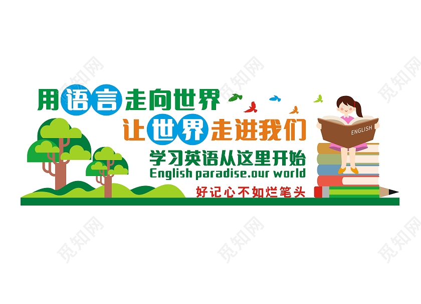 彩色简约用语言走向世界文化墙校园英语文化墙校园文化墙