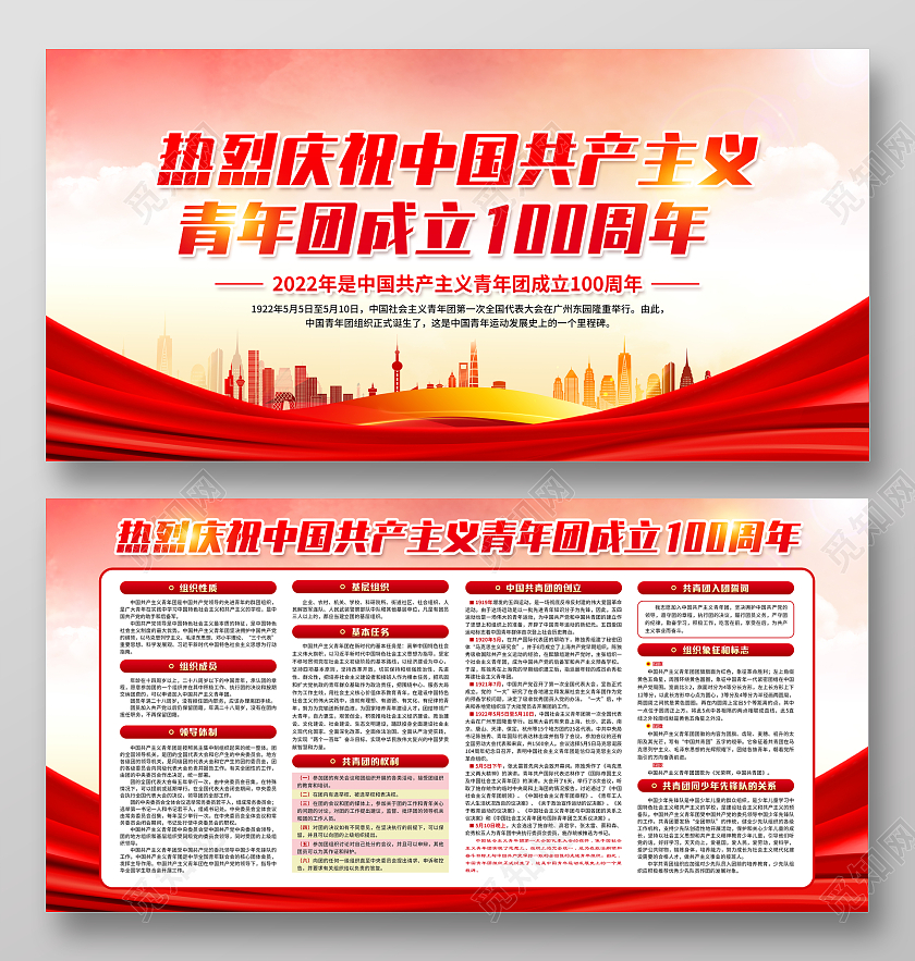 红色中国共产主义青年团成立100周年共青团宣传栏中国共产主义青年团成立100周年宣传栏