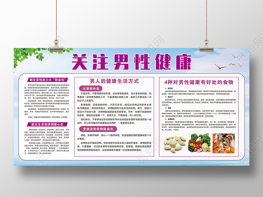 蓝色健康清新树叶绿色关注男性健康宣传栏男性保健