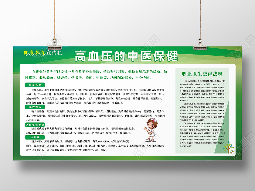 绿色边框健康教育宣传栏高血压展板中医保健