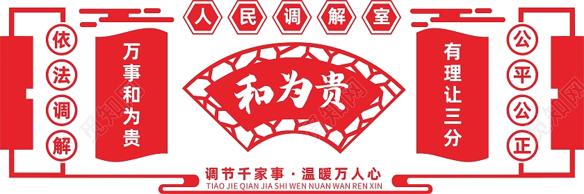 红色简约人民调解室宣传文化墙调解室文化墙