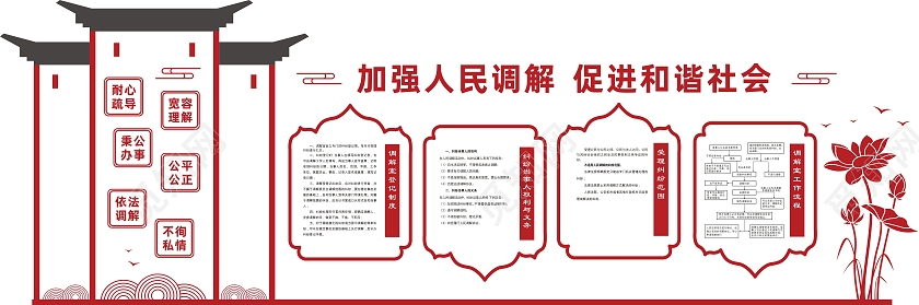 红色简约大气人民调解室宣传文化墙调解室文化墙