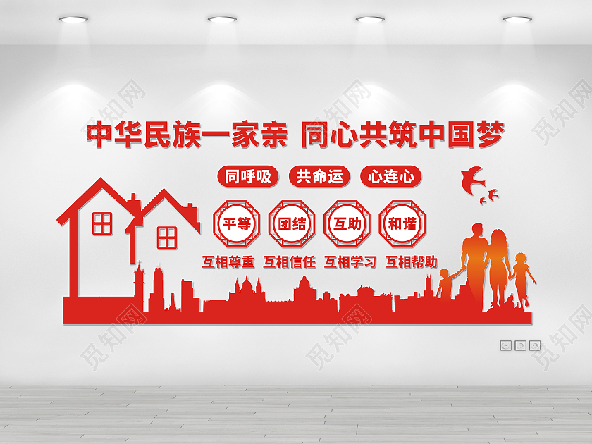 红色中华民族一家亲同心共筑中国梦文化墙中华民族一家亲文化墙