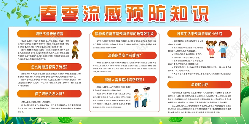 绿色卡通春季流感预防知识宣传栏春季流感宣传栏