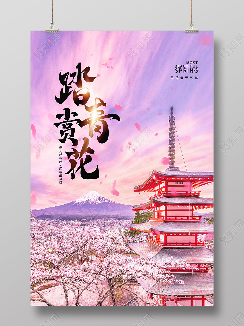 粉色简约踏青赏花春季赏花海报