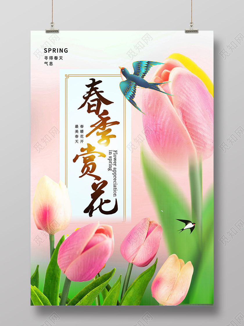 粉色简约春季赏花春季赏花海报