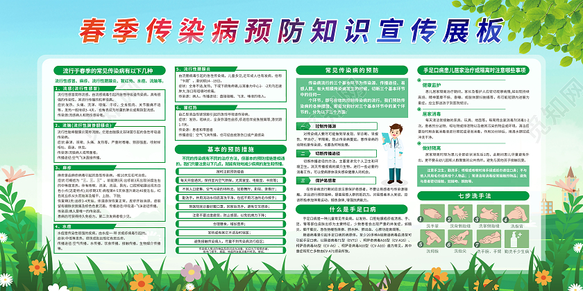 绿色卡通春季传染病预防知识春季传染病宣传栏