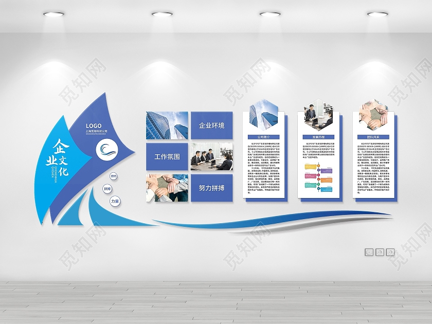 蓝色简约大气商务风公司文化墙企业文化墙