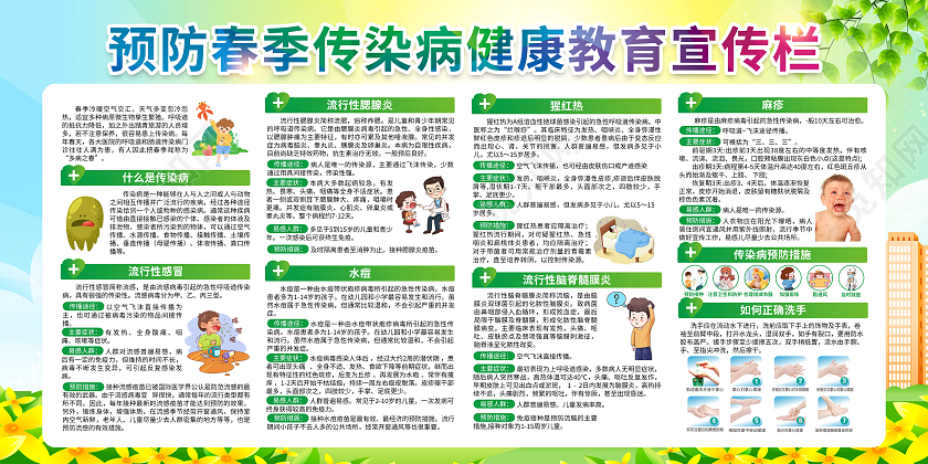 渐变风格预防春季传染病宣传栏